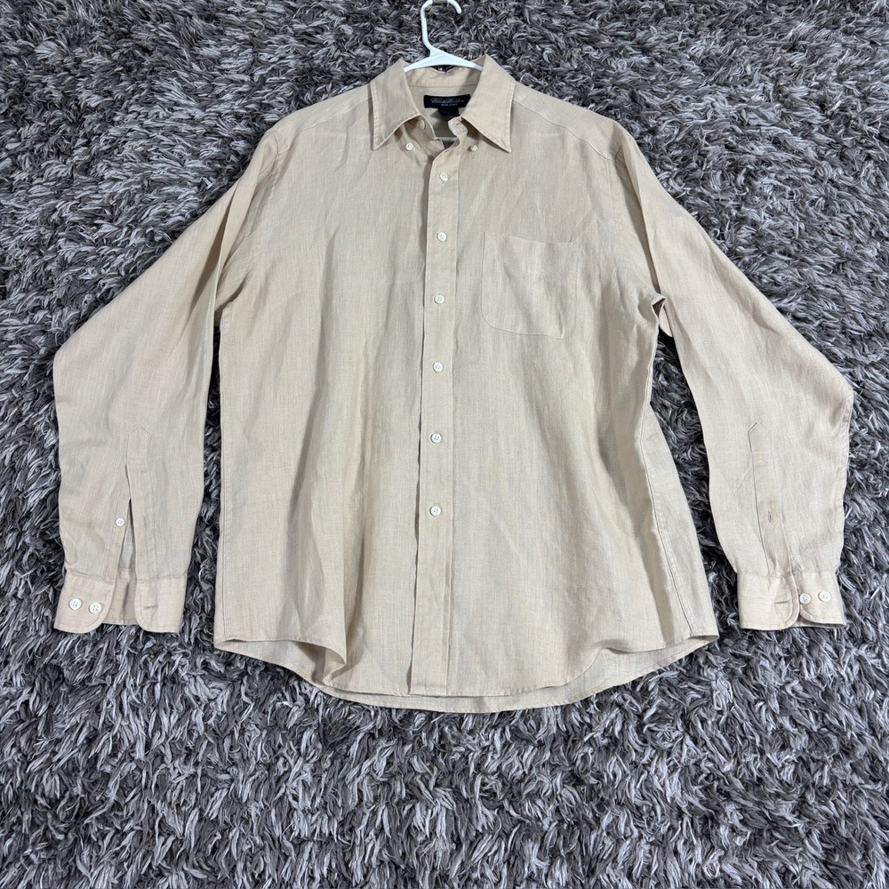 Vintage Brooks Brothers Mens Beige 100% Irish Linen Button Down Shirt Size M